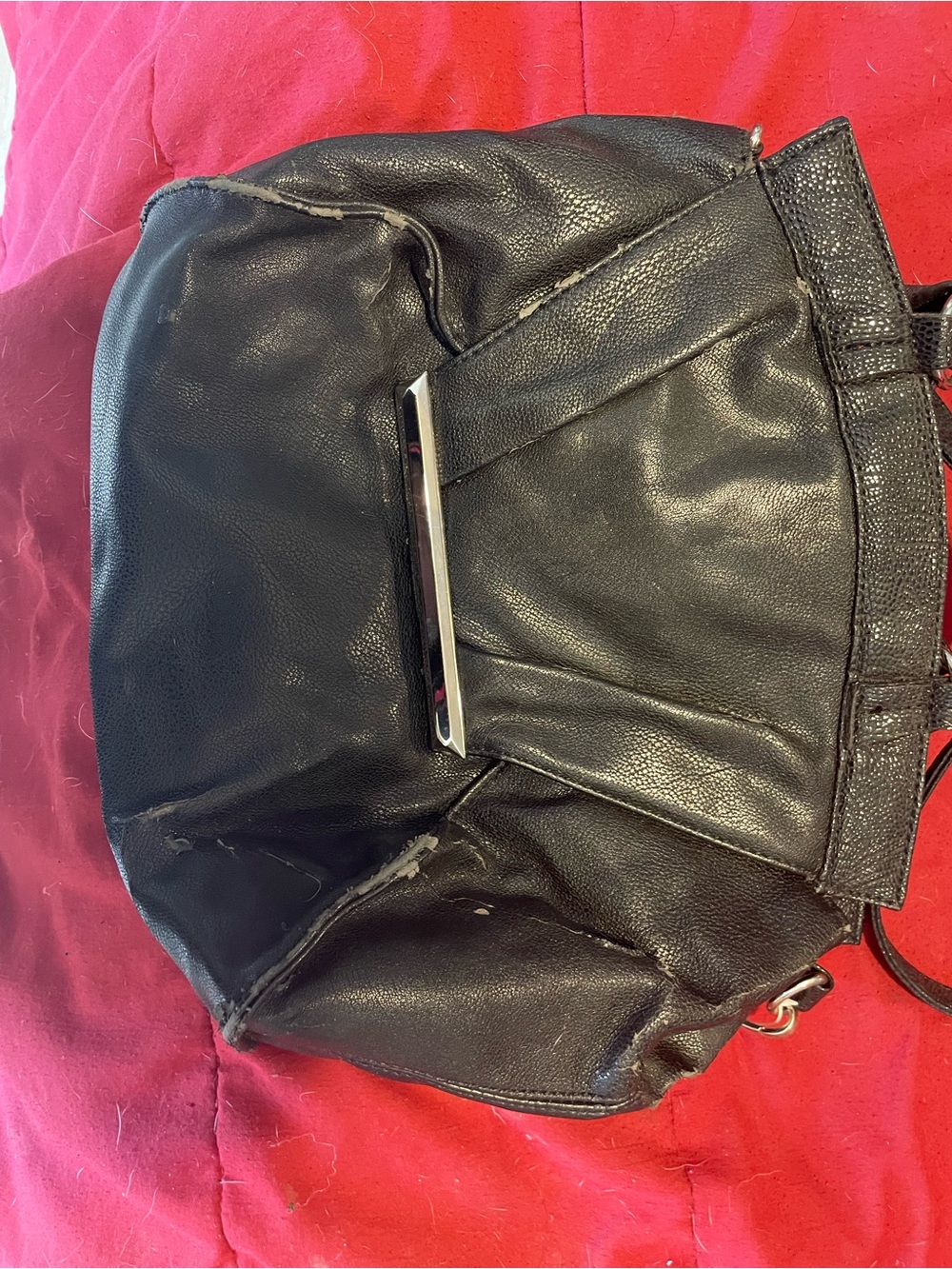 Black Leather Shoulder Bag with Silver Accent